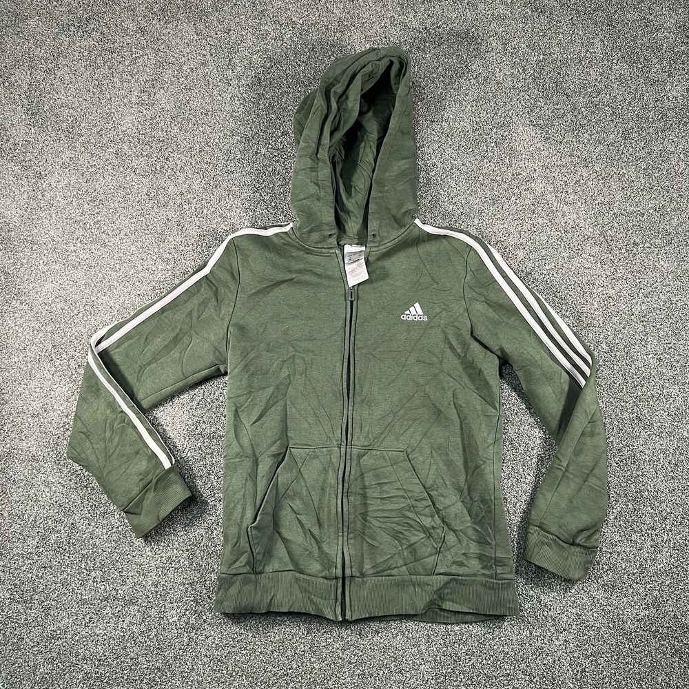 Adidas Womens Medium Green 3 Stripe Full Zip Hoodie Sweatshirt Athletic Logo